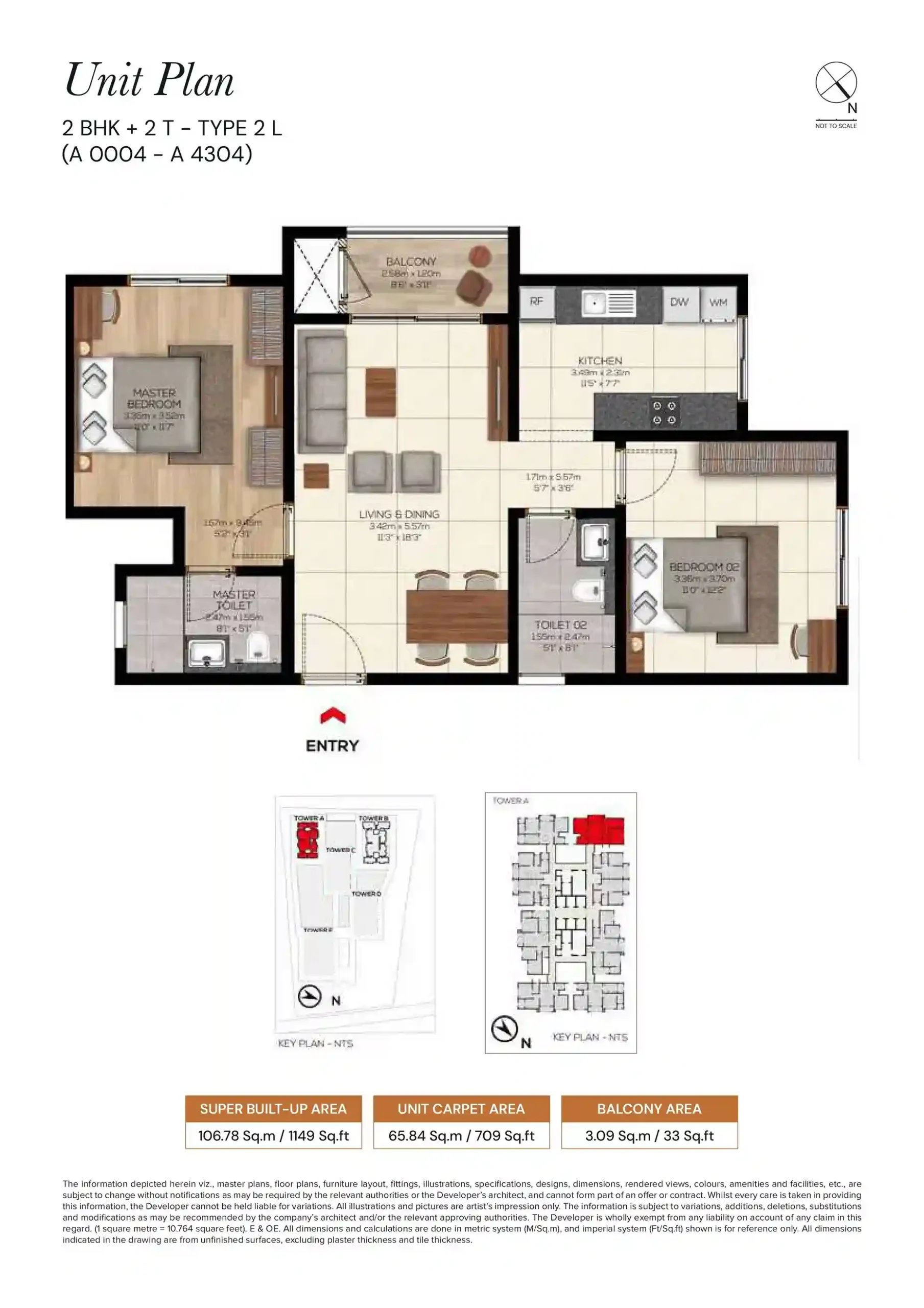 Brigade Sevilla 2 BHK + 2 T Floor Plan