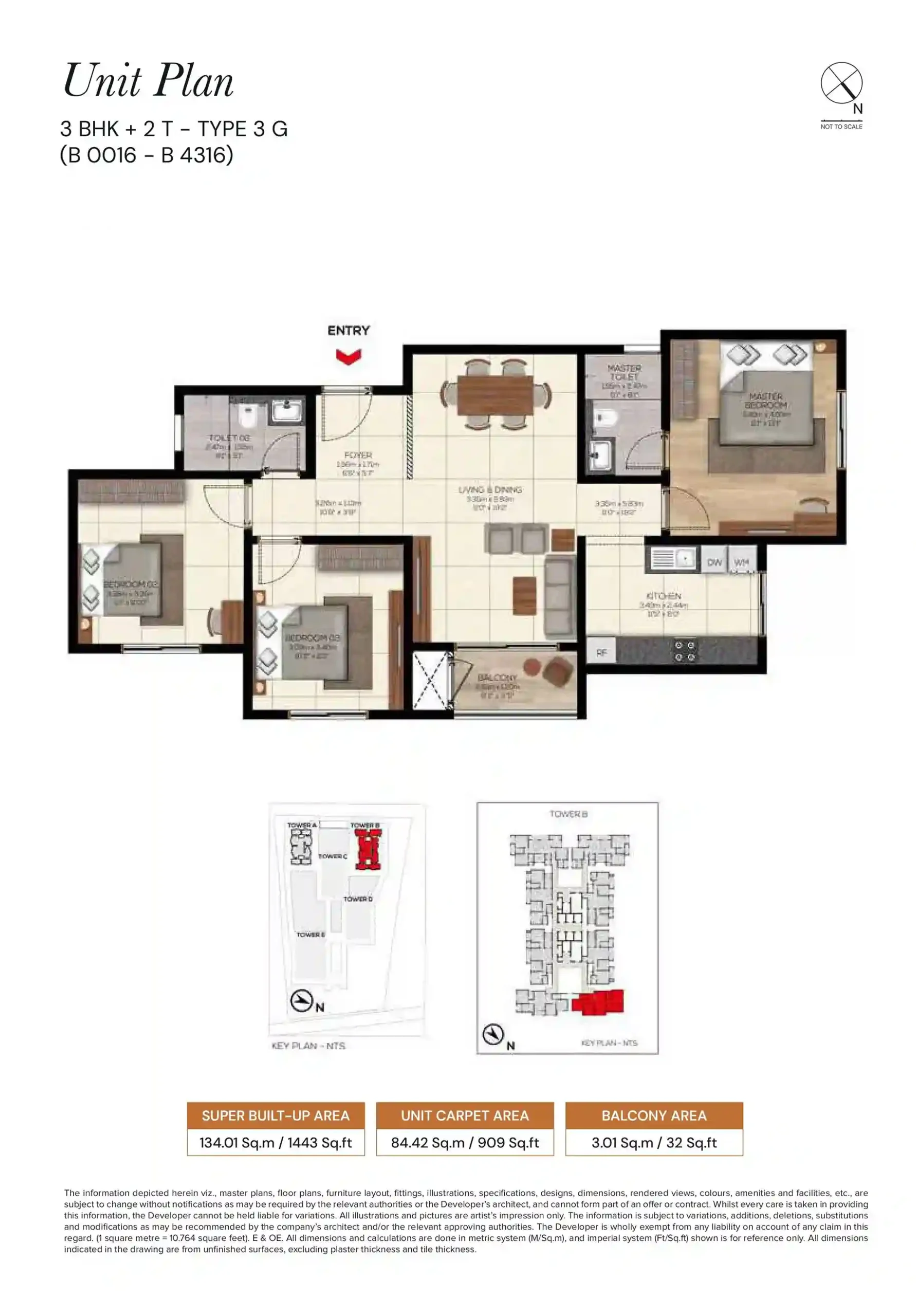 Brigade Sevilla 3 BHK + 2 T Floor Plan